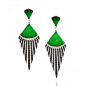 BRINCO LEQUE OURO BRANCO COM DIAMANTES E JADES