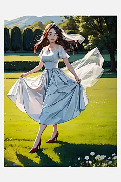 AI数字艺术动漫风草原上的新娘-众图网