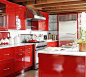 开放式厨房图片靓丽红色橱柜