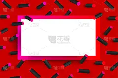 红色纹理背景与黑色3d几何图案。