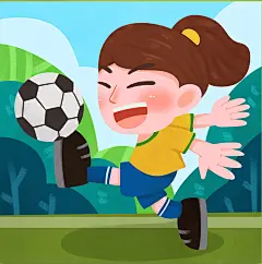 女足踢足球人物插画