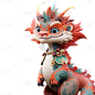 新年春节龙年通用3D中式国潮风拟人感生肖龙元素动物贴纸