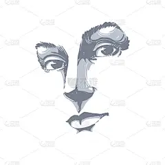 手绘艺术肖像白肤浪漫女子，表情主题插画。美丽的女士摆姿势在白色的背景，精致的面容特征。