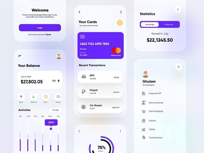 银行和金融应用程序UX-UI设计签证卡金...
