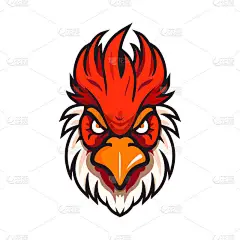 公鸡标志设计。可爱的公鸡头。一只扁平风格的公鸡的形象.矢量说明