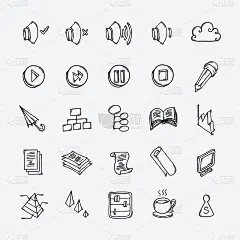 商业矢量涂鸦图标集。绘制草图、插图、手绘线。eps10