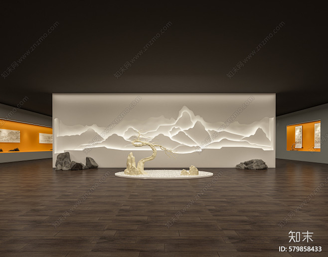 新中式文化宣传墙3D模型下载【ID:57...