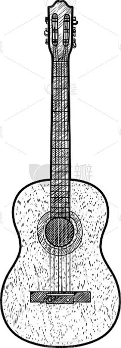 吉他插图，绘画，雕刻，油墨，线条艺术，矢量