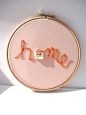 Home -  Hand Embroidery Hoop Art - in Dusty Peach - ready for display - 6 x 6 Inch  Hoop by mirrymirry
