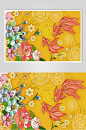 花朵锦鲤黄中国风国潮祥云仙鹤插画