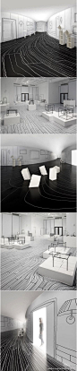 黑白空间设计，强烈的素描感，让你置身平面又似立体空间之中。 设计师Oki Sato