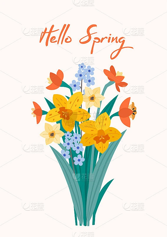 Spring vector illustration with bouquet of flowers素材-花瓣网