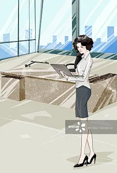 插画——商务女士在工作中_创意图片