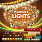 13款圣诞彩灯串设计矢量素材，素材格式：EPS，素材关键词：木纹,彩灯串,圣诞节,彩灯