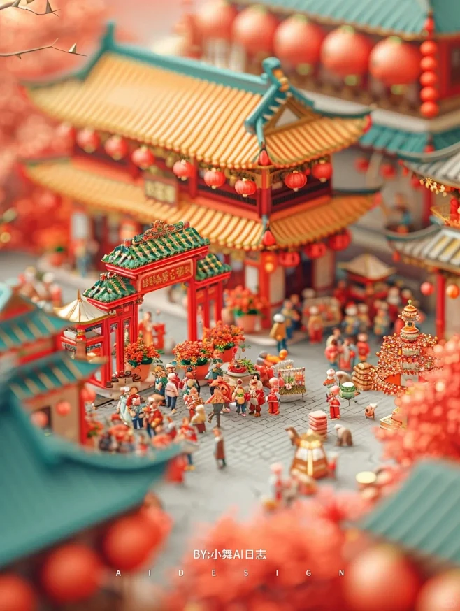 AI创作微缩新年喜庆场景-花瓣网