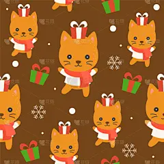 可爱的,冬天,化妆舞会服,小猫,扁平化设计,包装纸,图像,猫,雪花