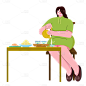矢量风-扁平人物插画-泡茶
