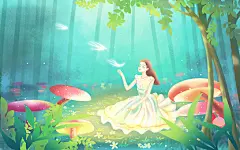 唯美梦幻夏天森林女孩插画海报背景夏天森林插画唯美夏天夏日立唯美夏天夏日立夏夏季森林插画