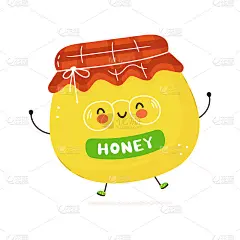 可爱有趣的蜂蜜性格。矢量手绘卡通卡通人物插图图标。孤立在白色背景上。蜂蜜品质的概念