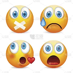 蓝眼睛的笑脸，表情包。黄脸带着情绪。面部表情。3 d现实emoji。伤心,高兴,生气的脸。有趣的卡通