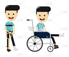 一名断了腿的男子被隔离在白色背景下。生病和受伤。卡通人物。矢量插图。