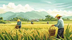 农民在田地里收割芒种插画背景图高清模板免费下载-趣麦麦图