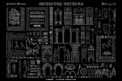 432款欧洲中世纪复古建筑骑士雕花图案插图插画ai矢量设计素材