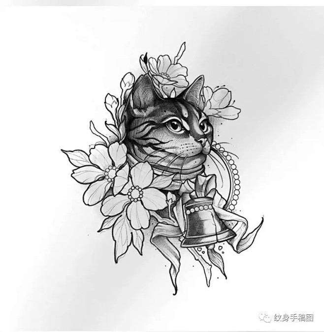纹身素材 猫咪纹身素材 猫纹身手稿 纹身...