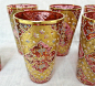 SET OF 12 FINELY ENAMELLED CRANBERRY JUICE TUMBLERS; 3 7/8 IN H
