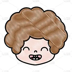 磨碎的男孩头，卷曲的头发和微笑的脸