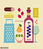 葡萄红酒新鲜水果香肠起司美食插画食品插画素材下载-优图网-UPPSD