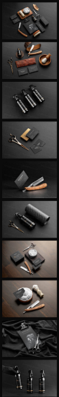 黑色整套理发店男士美发廊vi品牌包装设计提案样机PSD素材Mockups