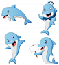 Premium Vector | Set of dolphin cartoon different poses.  illustration