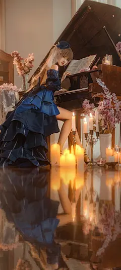 cos 美女 吉他 蜡烛 手机 桌面 壁纸