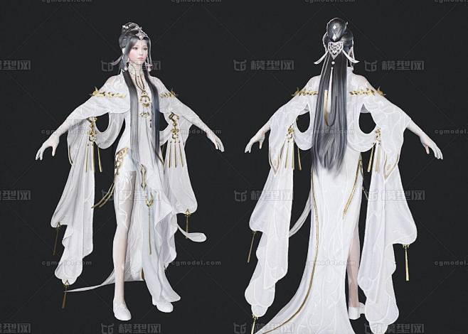 PBR 古代美女 白衣美人 御姐 长裙小姐姐 少女 女侠 武侠妹子 仙侠角色 时装