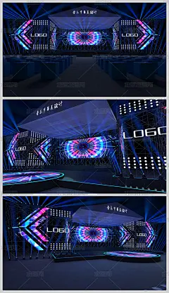 蓝色简约时尚草原音乐节演唱会舞美效果图3D模型下载