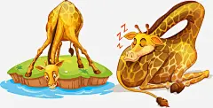 手绘长颈鹿免抠素材_新图网 https://ixintu.com 卡通 喝水的长颈鹿 手绘 睡觉的长颈鹿 长颈鹿