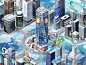 The Bitcoin Ecosystem 2019 : An isometric map of influential and prominent companies in the Bitcoin and cryptocurrency space represented as a city, created as poster and floor-to-ceiling illustration