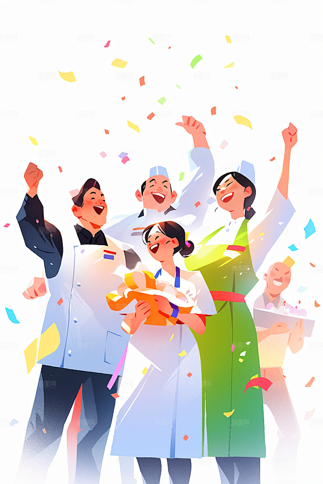 手绘饭店大厨庆祝五一劳动节的到来