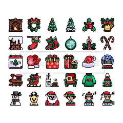 卡通创意圣诞节手绘图标Icon圣诞老人麋鹿礼物圣诞树图标设计素材-淘宝网