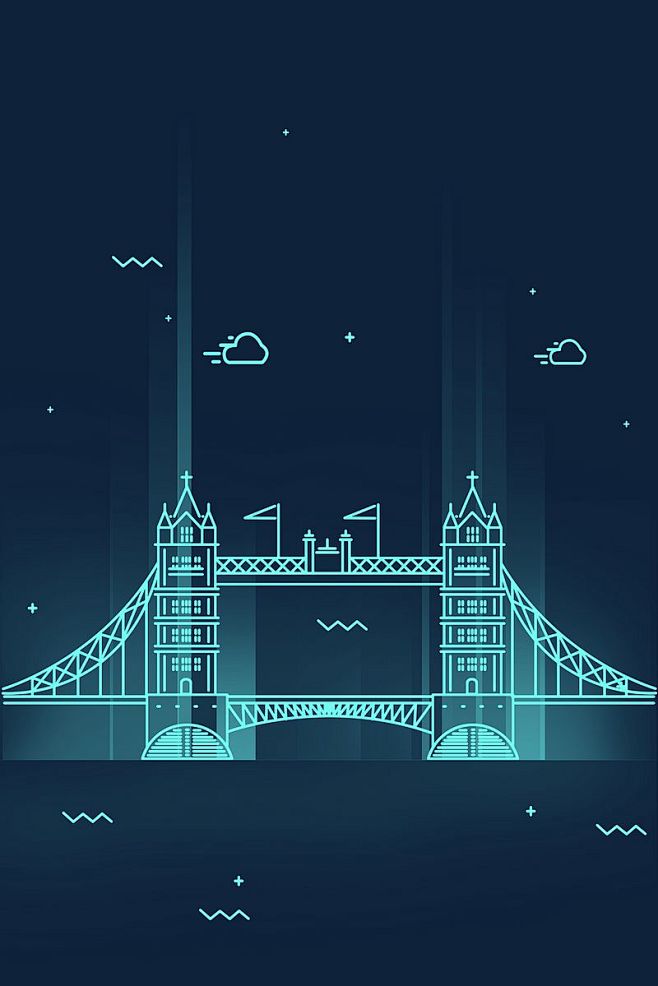 18:25:15扁平卡通线条英国伦敦塔桥城市夜景插画/手绘-扁平mllechloe