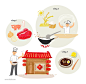 中式民间艺术美食拉面豆腐水果冰淇淋美食插画