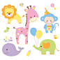 【幸福柚事素材铺】手绘可爱卡通小动物狮子猴子长颈鹿海豚婴儿用品印花矢量设计素材