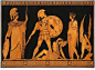 ANCIENT ART.  Ancient Greek painting, Achilles and Penthesella on the Plain of Troy, with Athena, Aphrodite and Eros.: 