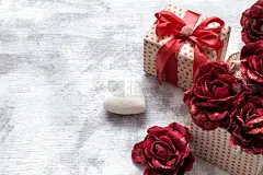 背景,礼物,心型,玫瑰,贺卡,浪漫,复古风格,装饰物,自制的,平铺