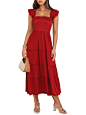 ANRABESS Womens Sleeveless Maxi Dress Summer Casual Ruffle Smocked Square Neck Boho Flowy Tiered A-line Trendy Beach Sundress