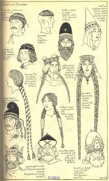 中世纪欧洲头饰图鉴。