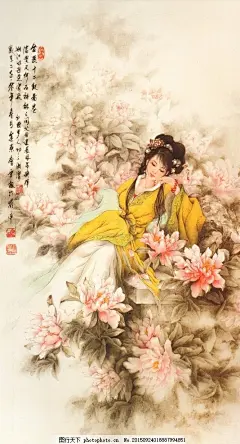 古画,仕女图,老挂历,古装美女,高清,工笔画,图片素材