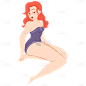 手绘-美式复古海报女郎人物插画9