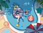 The wind in the summer plant slipper umbrella gif hat girl ball duck dog pool swimming water